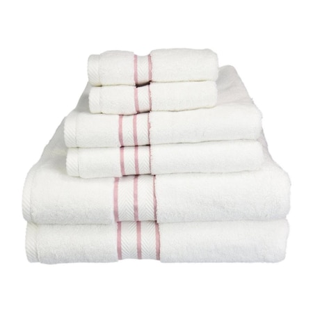 Superior Superior 900GSM-H 6PC SET TR 900 Gsm Egyptian Cotton Towel Set - White With Tea Rose Border; 6 Pieces 900GSM(H) 6PC SET TR